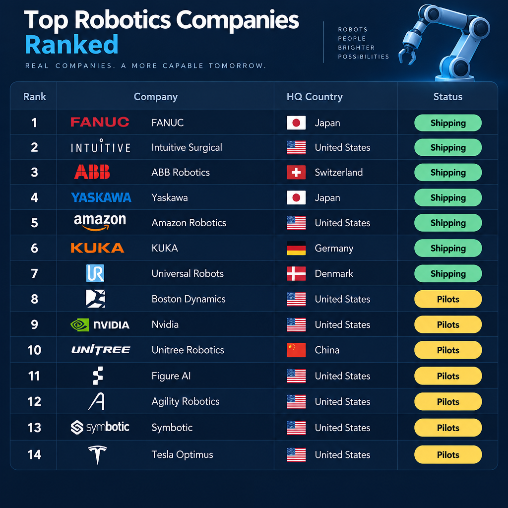 Top Robotics Companies Ranking Table