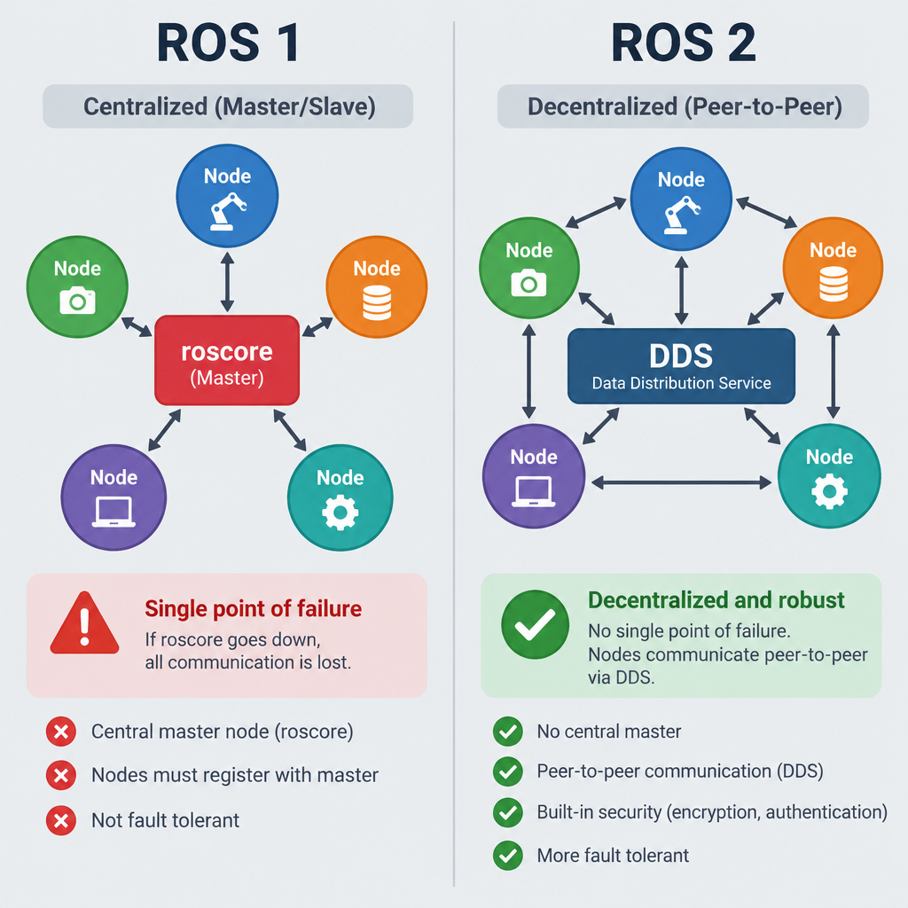 ROS 1 vs ROS 2 Architecture Comparison